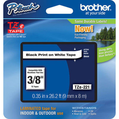 Brother TZe-211,   3/8'' BLACK on WHITE - P-Touch TZ tape