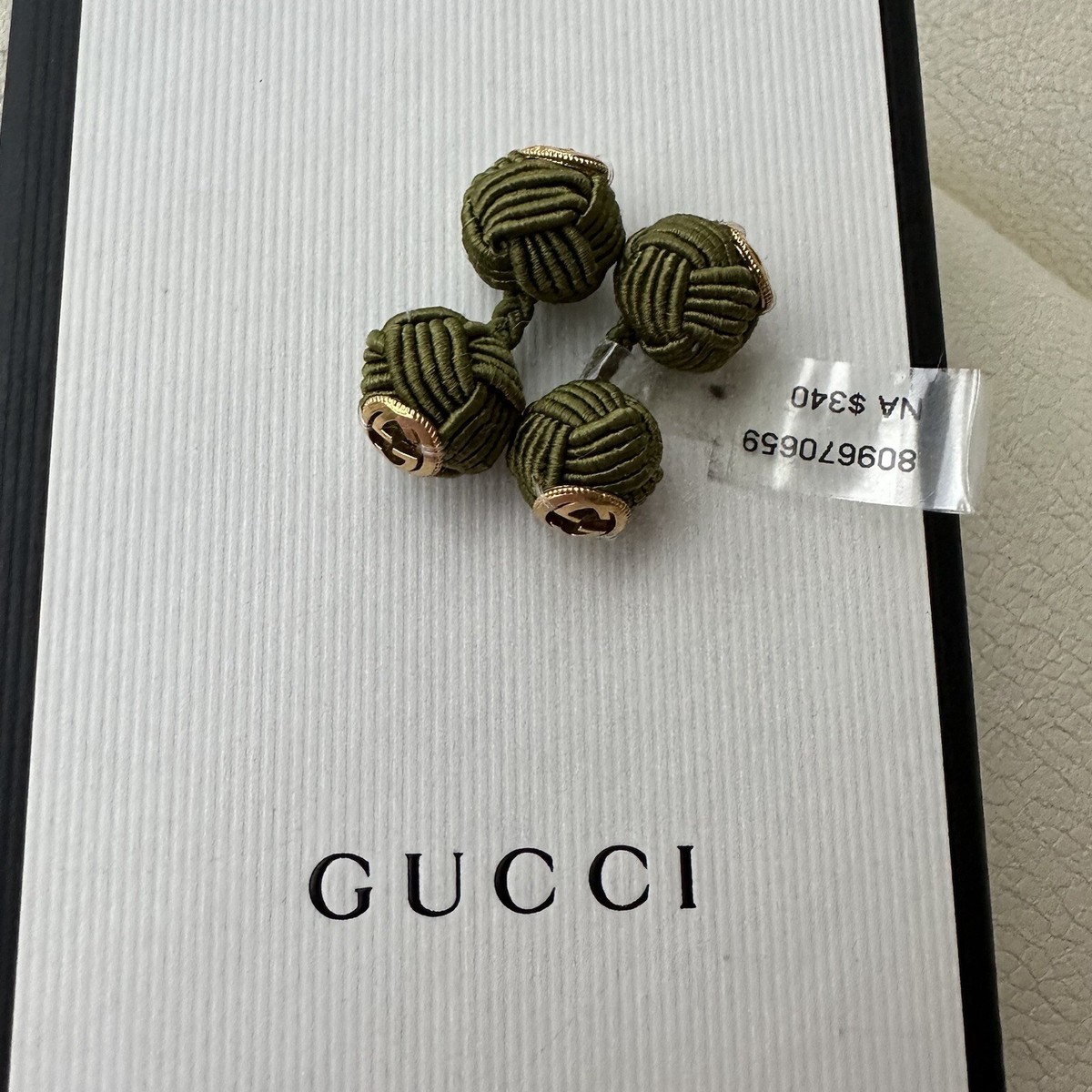 Brand new with box Gucci Green interlocking rope Knot cuff links GUCCI Interlocking G Green Cuff Bracelet YBA6455700010  main image 4