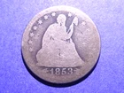 1853 Arrows & Rays Liberty Seated Quarter  AG