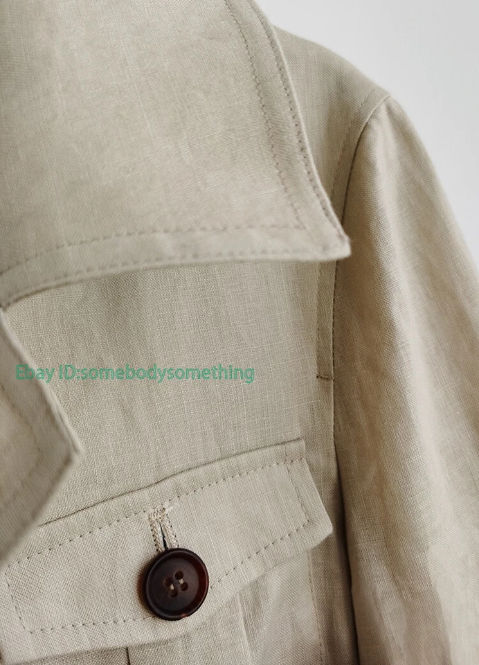 Мужской 100% льняной сафари куртка британский стиль ретро бизнес-платье тонкий пальто S-4XL - Изображение 4 из 4
