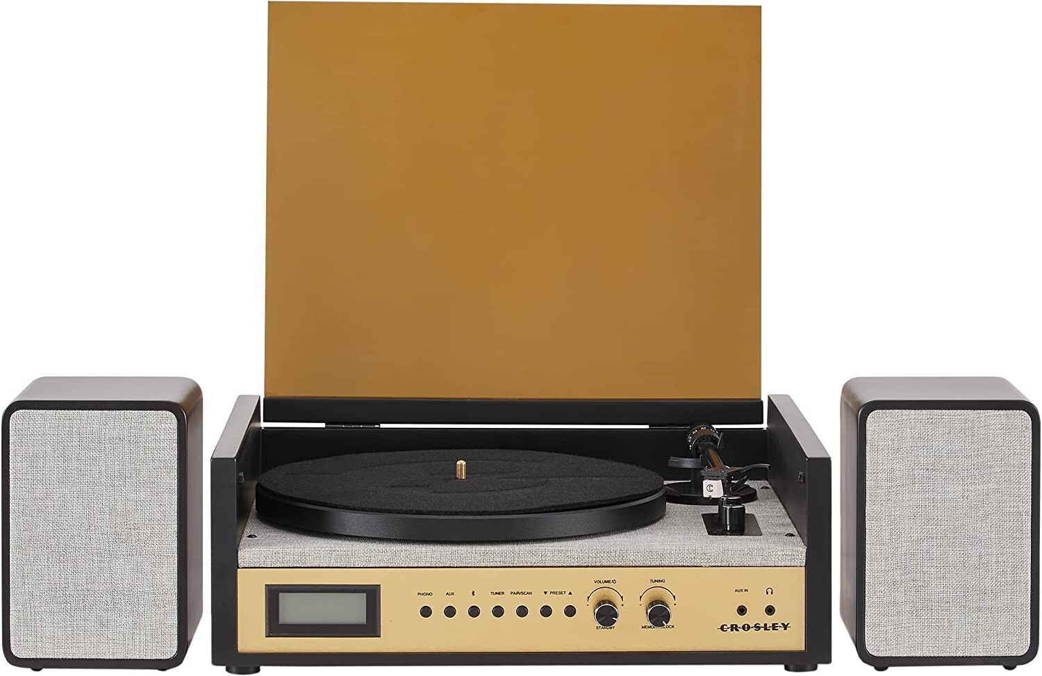 Crosley CR7017B-BK Coda 3-Speed Bluetooth Turntable and FM Radio Shelf System™