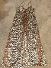 Vtg Vanity Fair Pristine Leopard Maxi Evening Sleep Gown High Slit Pinup Dress M