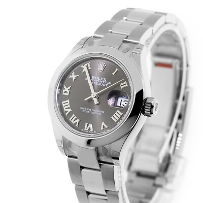 Rolex Datejust 28mm Stainless Steel Dark Rhodium Roman Dial, Smooth Bezel  279160