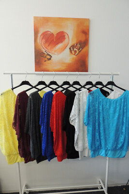 Neu T-Shirt Bluse Flatter Ballon Spitze  Hängerchen Made in Italy  42,44,46