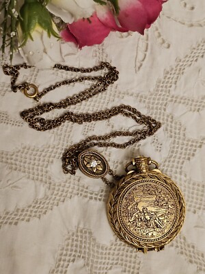 Vintage Max Factor Gold Tone Locket Chain Necklace 'Precious Time' Solid Perfume