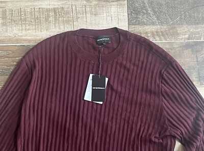 $595 NWT Emporio Armani Red Ribbed 100% Wool Pullover Crewneck