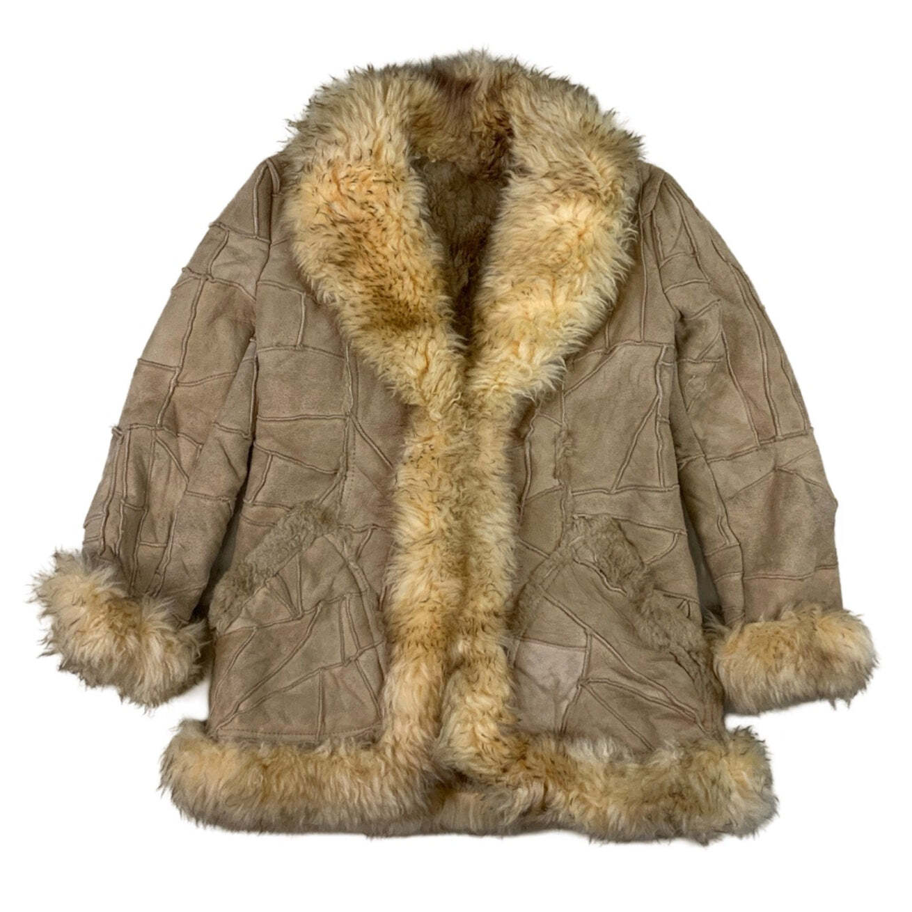 Vintage PatchWork Pattern Shearling Coat 14 16 - image 1