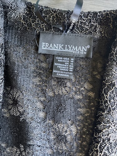 Frank Lyman Neu mit Etikett Jacke Kleid Cover offene Strickjacke Spitze schwarz schimmernd transparent - Bild 4 von 9