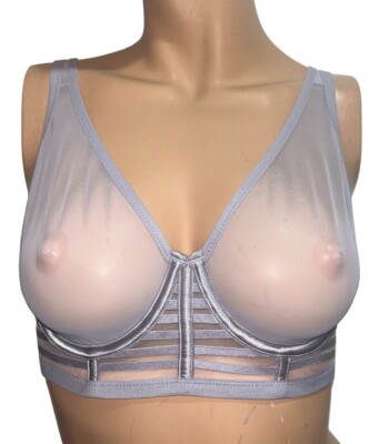 Victoria s Secret  Unlined Plunge  Bra Mesh 34D Gray New