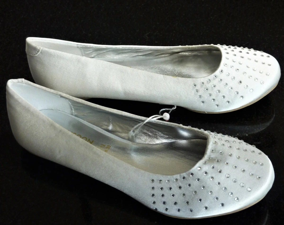 MONSOON Girls Party Shoes IVORY Flats Silver Crystal Pumps Size 10 Eu 28 24