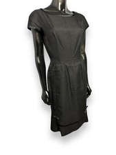 Vtg 50s Harvey Berin Dress Little Black Sheath Sz 10 Satin Trim Bows 34B 27W 39L