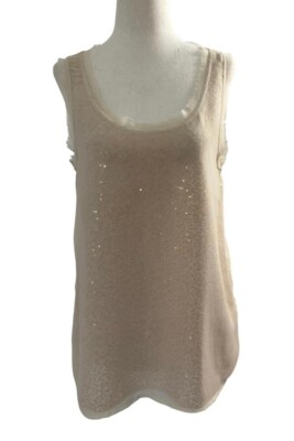 H&M Women Size 8 Cream Sequin Sleeveless Shirt Top 2-432