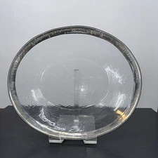 Vtg Annieglass Roman Antique Large Oval Bowl With Silver Trim 14x16 Inches