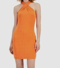 Guess Women's Orange Yasmine Crossover Halter-Neck Short Dress Size S