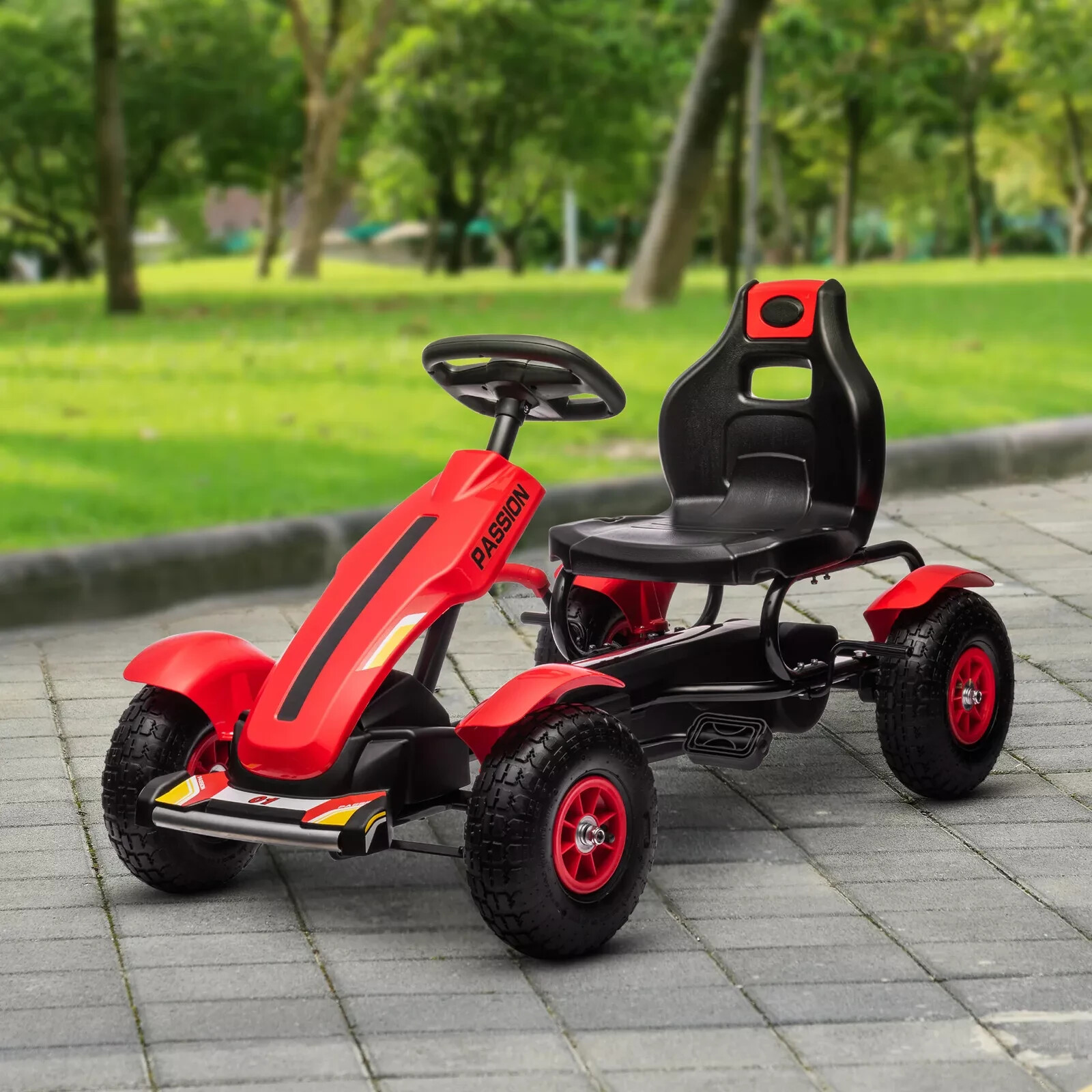 HOMCOM Children Pedal Go Kart with Adjustable Seat, Inflatable Tyres - Red