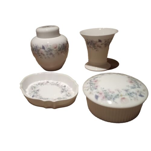 WEDGWOOD Angela Bone China Collection Ginger Jar Vase and 2 Trinket Dishes - Afbeelding 1 van 22