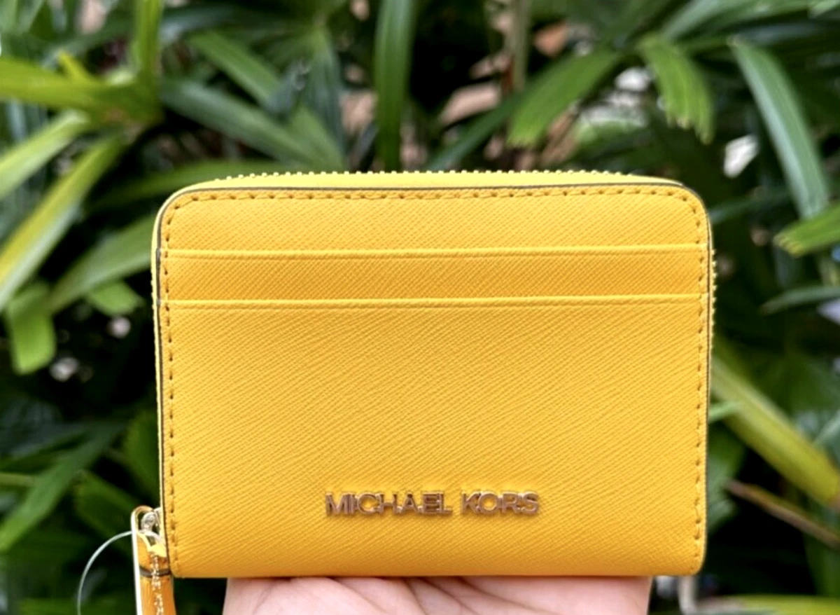 Michael Kors Jet Set Travel Card Case Wallet Jasmine Yellow New