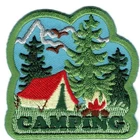 Girl Boy Cub CAMPING tent trees Fun Patches Crests Badges SCOUT GUIDE camp out