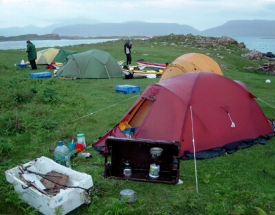Foto 6x4 Camping am Traigh Bhan Cille Mic Foghainn in ziemlich windigem Zustand um 2003
