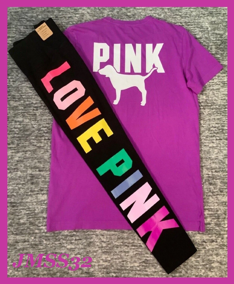 Victoria's Secret Pink Campus Tee Shirt + Leggings Set Purple