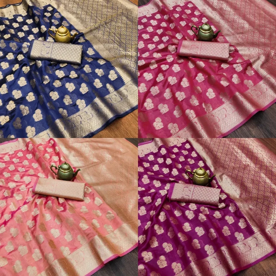 HANDMADE Women's pure organza silk soft rich pallu saree with Separate Blouse Piece