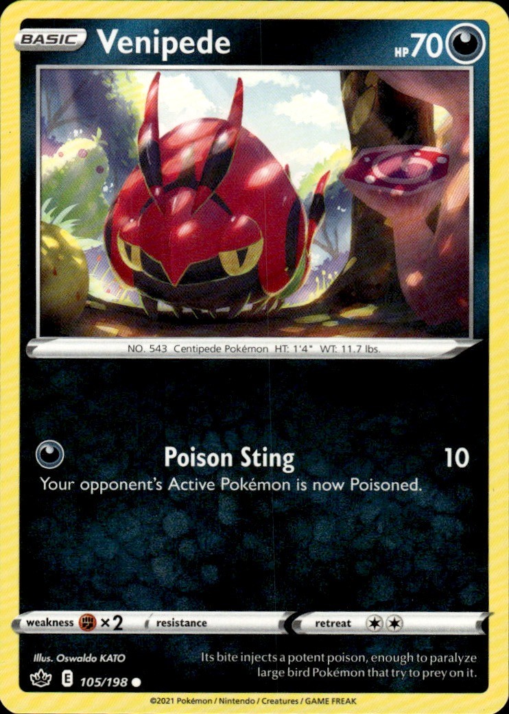 Pokemon TCG Card Venipede Darkness Normal SWSH06: Chilling Reign SWSH06 105/198