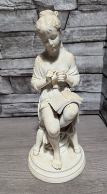 Antique 9.75'' Porcelain Young Girl Knitting Reading Statue Figurine Art Decor