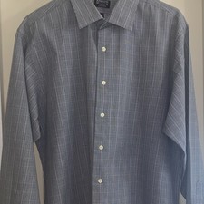 Arrow Fitted Men's Plaid Dress Shirt Gray 17 34/35 Cotton Wrinkle Free