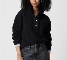 J.CREW Factory Black Sherpa Snap Pullover NWT Women s Extra Small