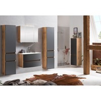 BadmöBel Komplett Set Matt Grau Led Spiegel Waschtisch Seitenschrank Midischrank