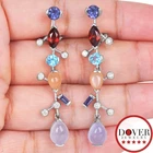 Estate Diamond Assorted Gemstone 18K White Gold Cluster Drop Earrings 11.8GR NR