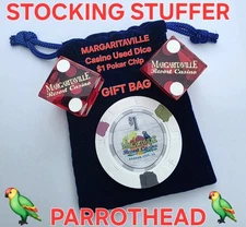 🦜MARGARITAVILLE🦜AUTHENTIC CASINO GAME USED DICE $1 POKER CHIP PARROTHEAD GIFT