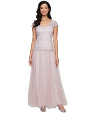 Alex Evenings Women's Embroidered-Chiffon Tulle-Skirt Gown - Blush Size 14