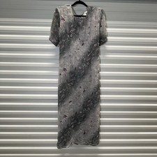 Vintage Gray Floral Maxi Dress Short Sleeve Zipper Clasp Whimsygoth Size Large