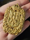 Vintage Signed Miriam Haskell Gilt Imperial Coat Of Arms Gold Tone Pin Brooch