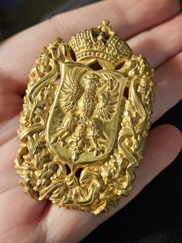 Vintage Signed Miriam Haskell Gilt Imperial Coat Of Arms Gold Tone Pin Brooch