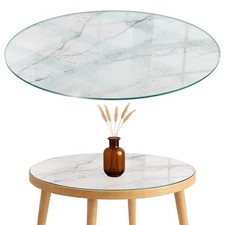 Toughened Glass Dining Table Top Protector Marble Design On Surface Round 100cm