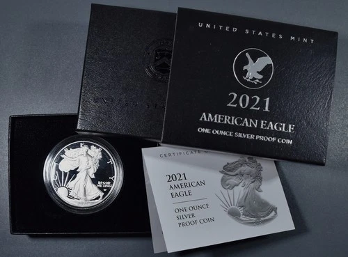 2021-S $1 AMERICAN SILVER EAGLE PROOF Type 2 1oz 999 GEM PROOF w/OGP & COA A6913