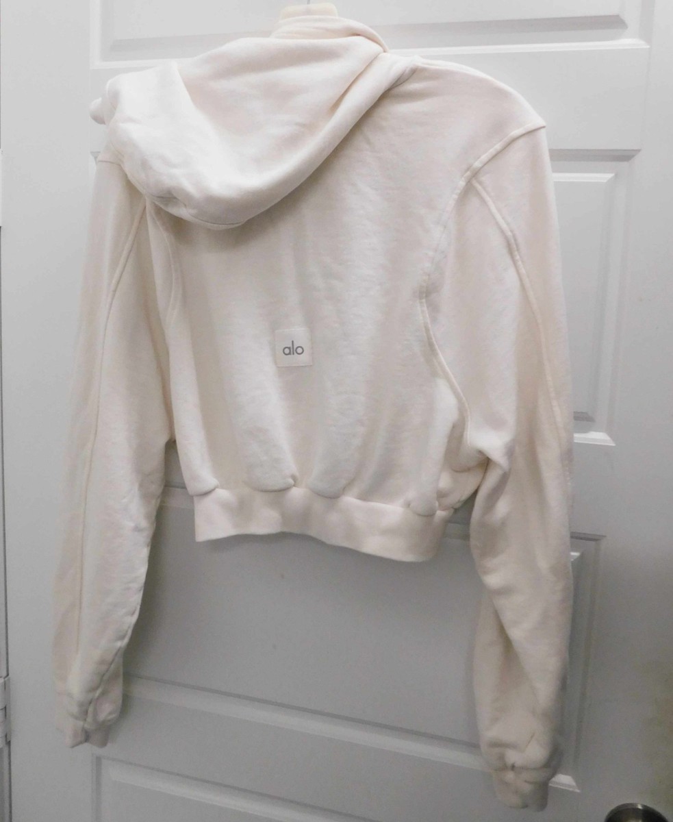 Alo Yoga Sweet Escape Cropped Zipper Hoodie in White Size Medium