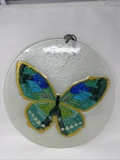 Vintage Large 18  butterfly Circle Painted Glass Wall Hanger Beveled Unique