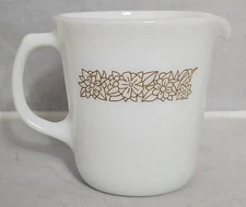 VTG Pyrex Creamer Cup White w/Brown Flowers