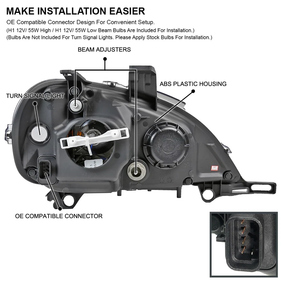 Fits 1998-2001 Mercedes Benz W163 ML320 ML430 LED Strip Projector Headlights Foto 4 de 4
