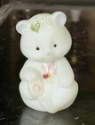 Fenton Glass Bear Figurine - Opal Satin HP With Crystal - Dewdrops Collection