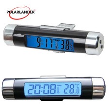 Mini 2 in1 Automotive Thermometer +Clock Car Auto LCD Clip-on Digital Backlight