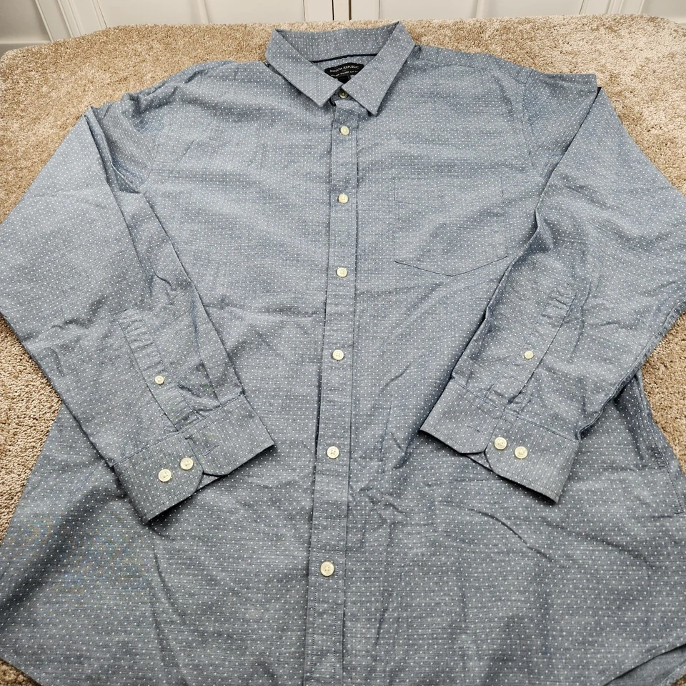 Banana Republic Men Sz XXL Shirt Non Iron Slim Fit Gray Polka Dots Long Sleeve - Image 3 of 4