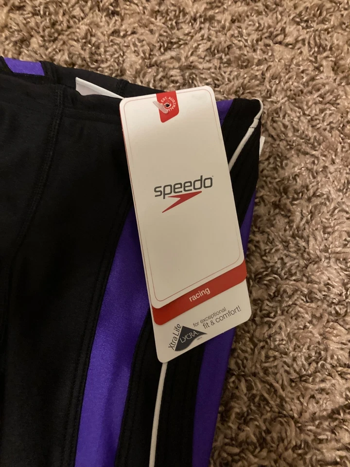 Pantalones Cortos de Natación Largos Speedo Racing Talla 22 EE. UU. 3 Negro Púrpura Borde Nuevos sin Etiquetas Cordón Foto 2 de 3