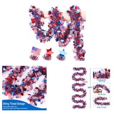 50FT Patriotic Tinsel Garland Red White Blue Star Flag Decor Independence Day