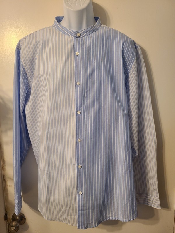 INC Mens 2 Tone Mandarin Collar Shirt Blue With White Stripes. Sz. XXL. NWT
