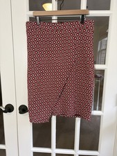 Maeve by Anthropologie Red Geometric Knit Faux Wrap Pencil Skirt Lined L