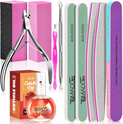 12pc Manicure Nail Care Kit Files Buffers Cuticle Tools Oil Home Salon Set